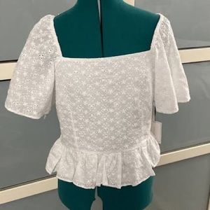 1 State white eyelet peplum blouse- off shoulder or on